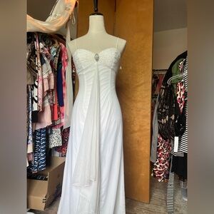 Sea Strapless White Beaded Bust Gown